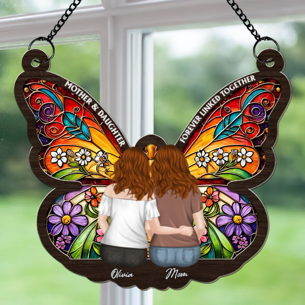 Custom Hanging Decor for Mom Daughter, Mother's Day Birthday Gifts • Mom And Daughter Forever Linked Together - Personalized Suncatcher