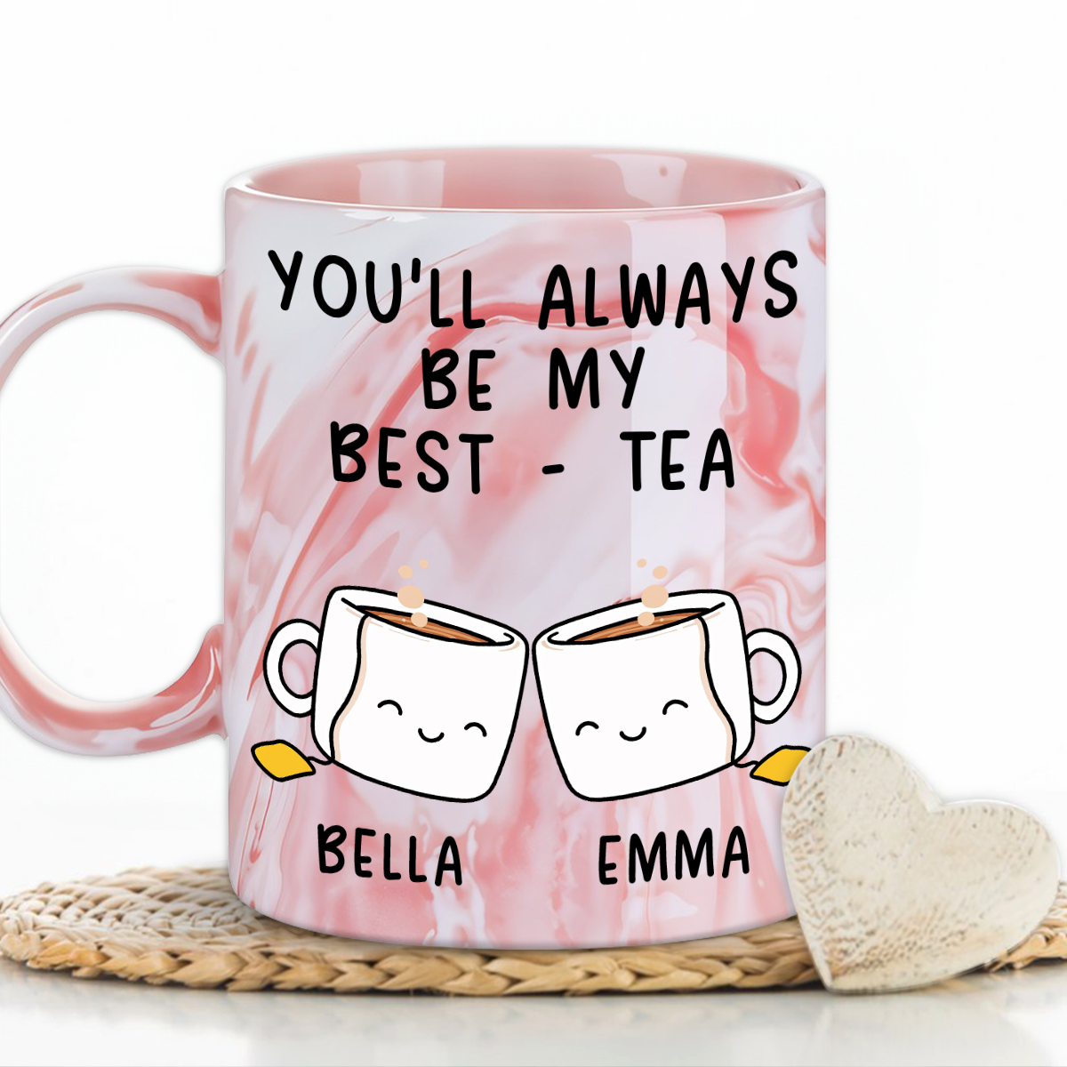 Custom Best Friend, Christmas & Birthday Friendship Keepsake Gift • My Best Tea - Personalized Pink Marble Mug