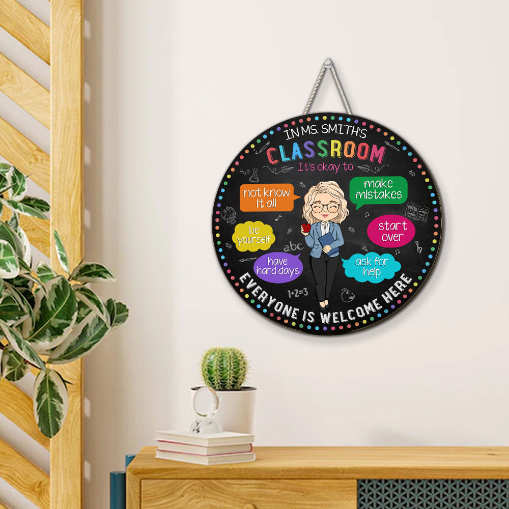 Custom Home & Wall Decor, Birthday & Christmas Gift • In My Classroom Everything Is Okay - Personalized Wood Sign