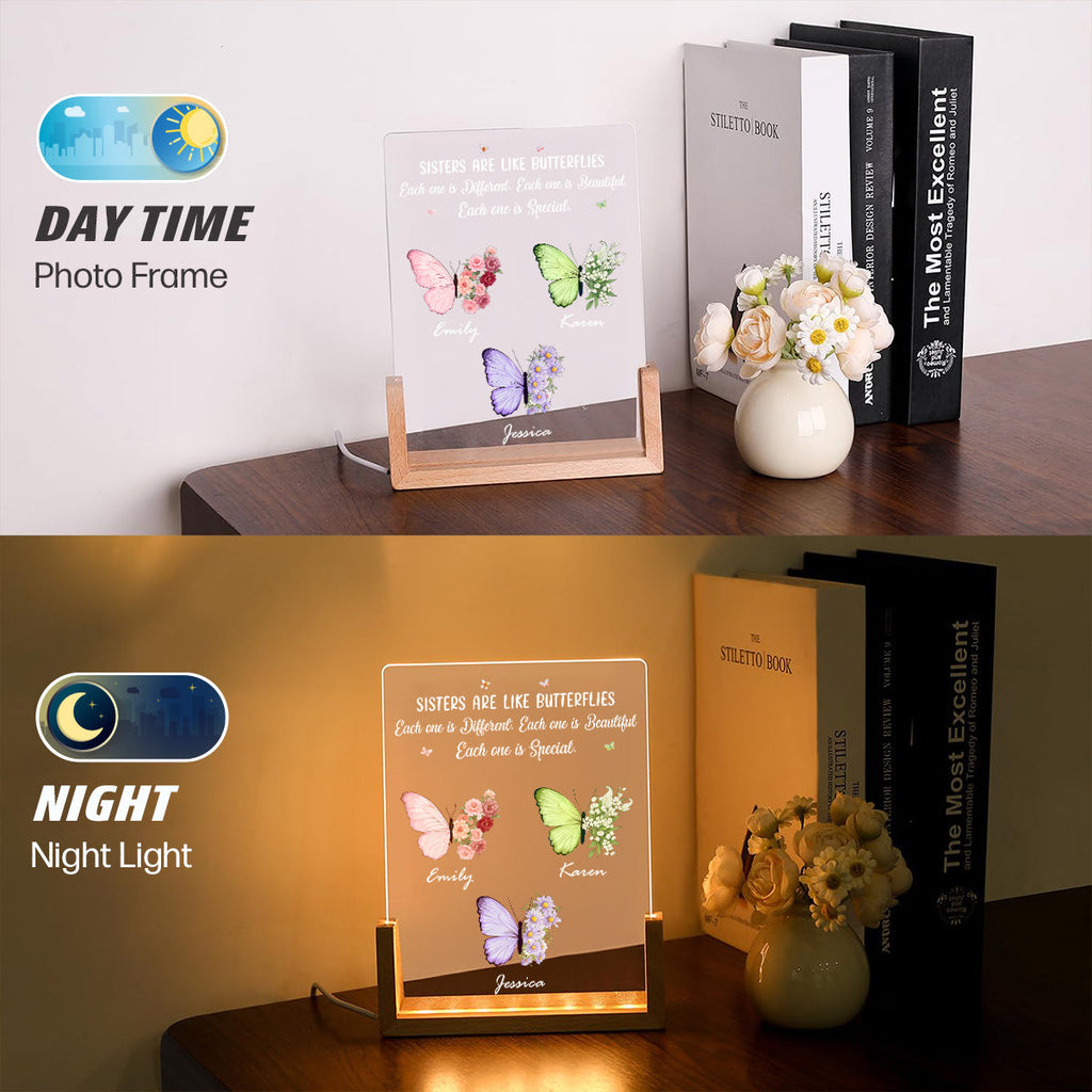 Custom Led Light Gift, Family Keepsake • Sisters Bloom In Different Ways - Personalized Night Light