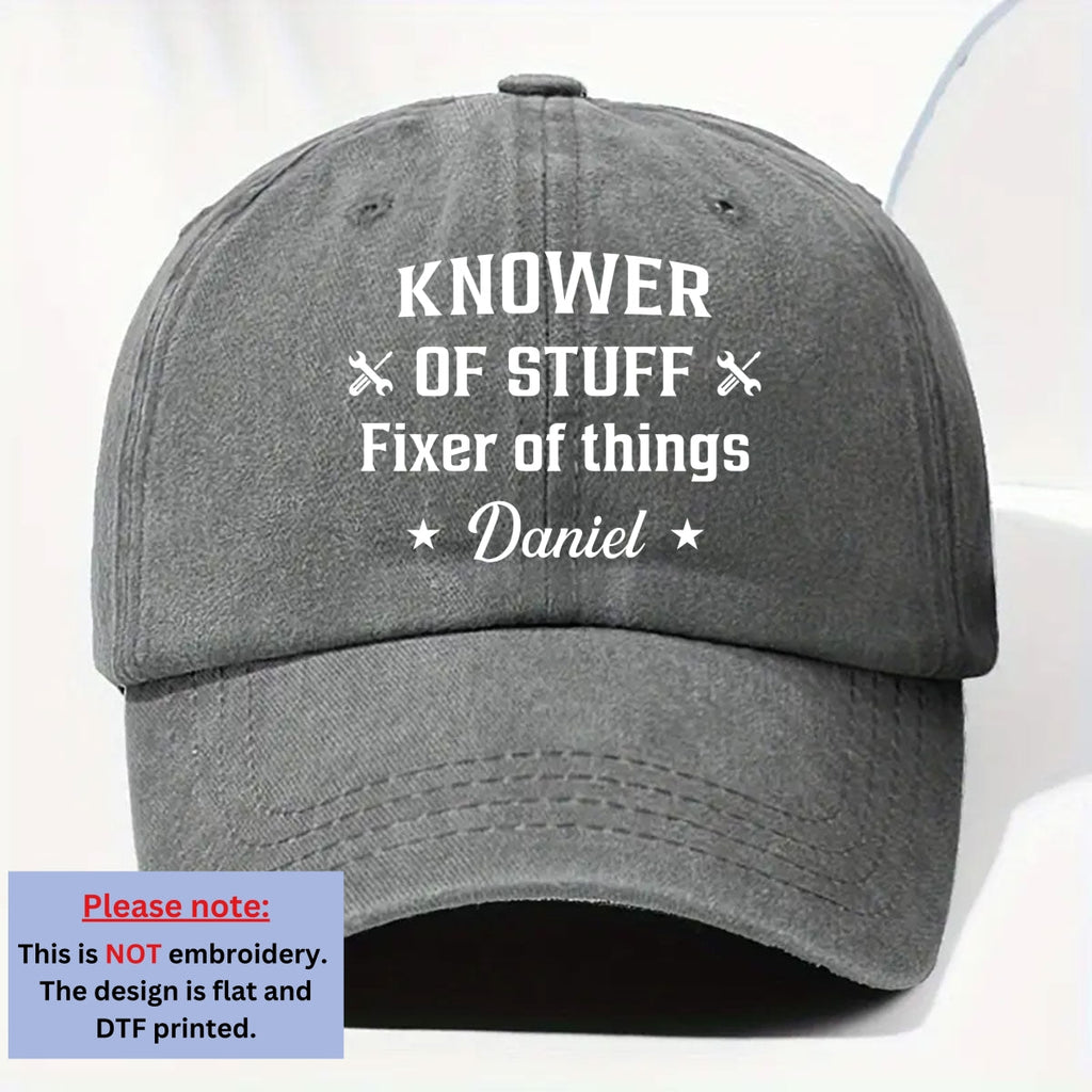 Custom Father's Day Christmas Birthday Gifts for Dad • Fixer And Knower - Personalized Vintage Washed Denim Cap