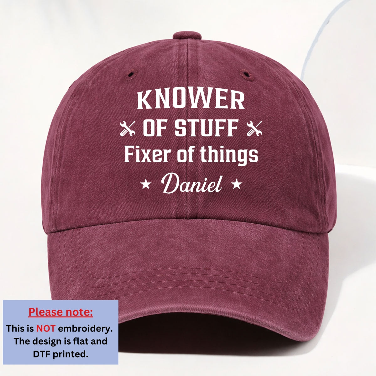 Custom Father's Day Christmas Birthday Gifts for Dad • Fixer And Knower - Personalized Vintage Washed Denim Cap