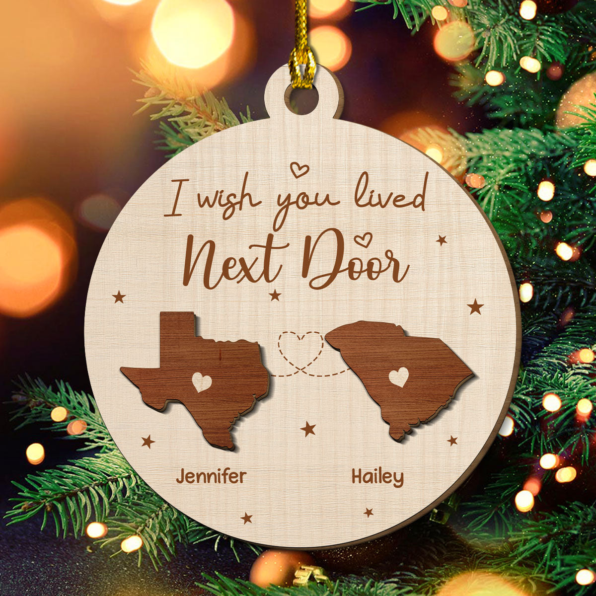 Custom Friendship Christmas Ornament, Best Friend Gift •  I Wish We Lived Closer - Personalized Freeshape 2-Layered Wood Ornament