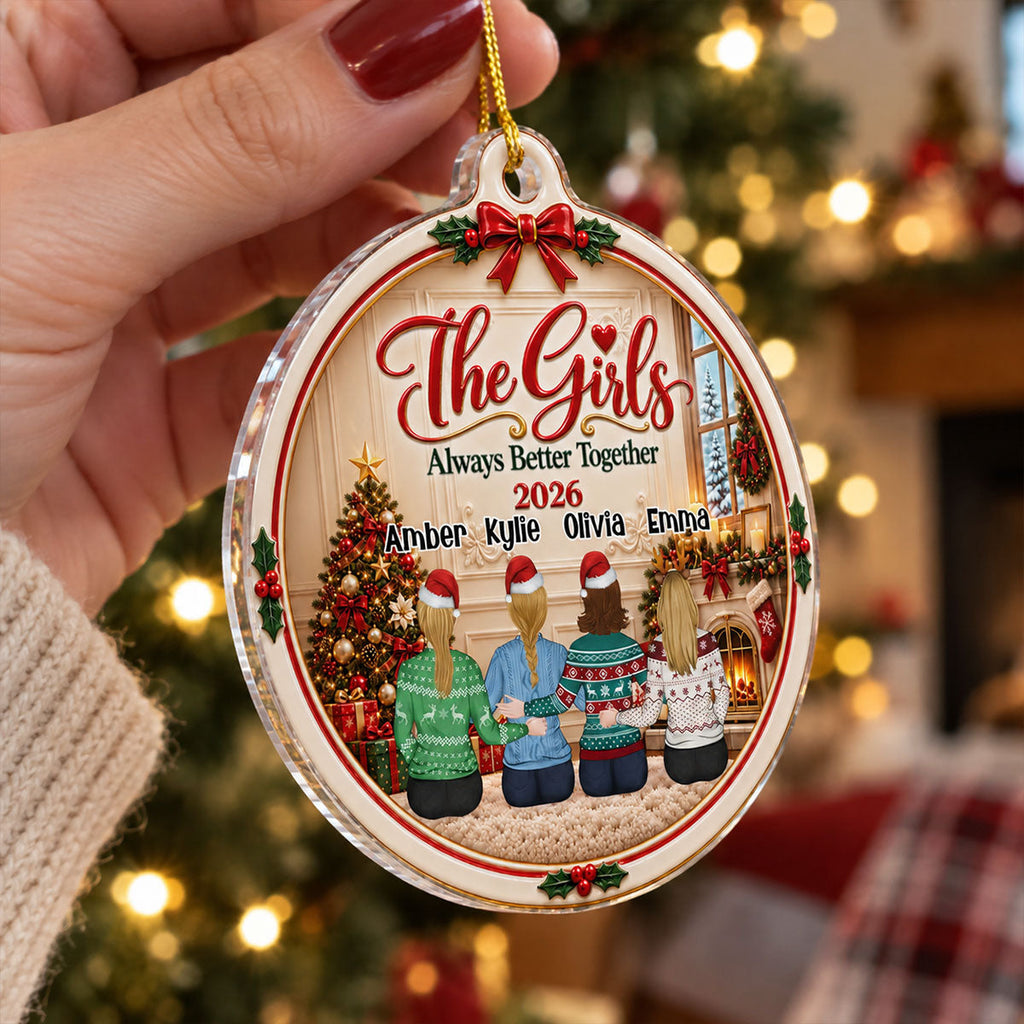 Custom Sister Christmas Ornament •  Gathered in Plaid - Personalized Acrylic Ornament
