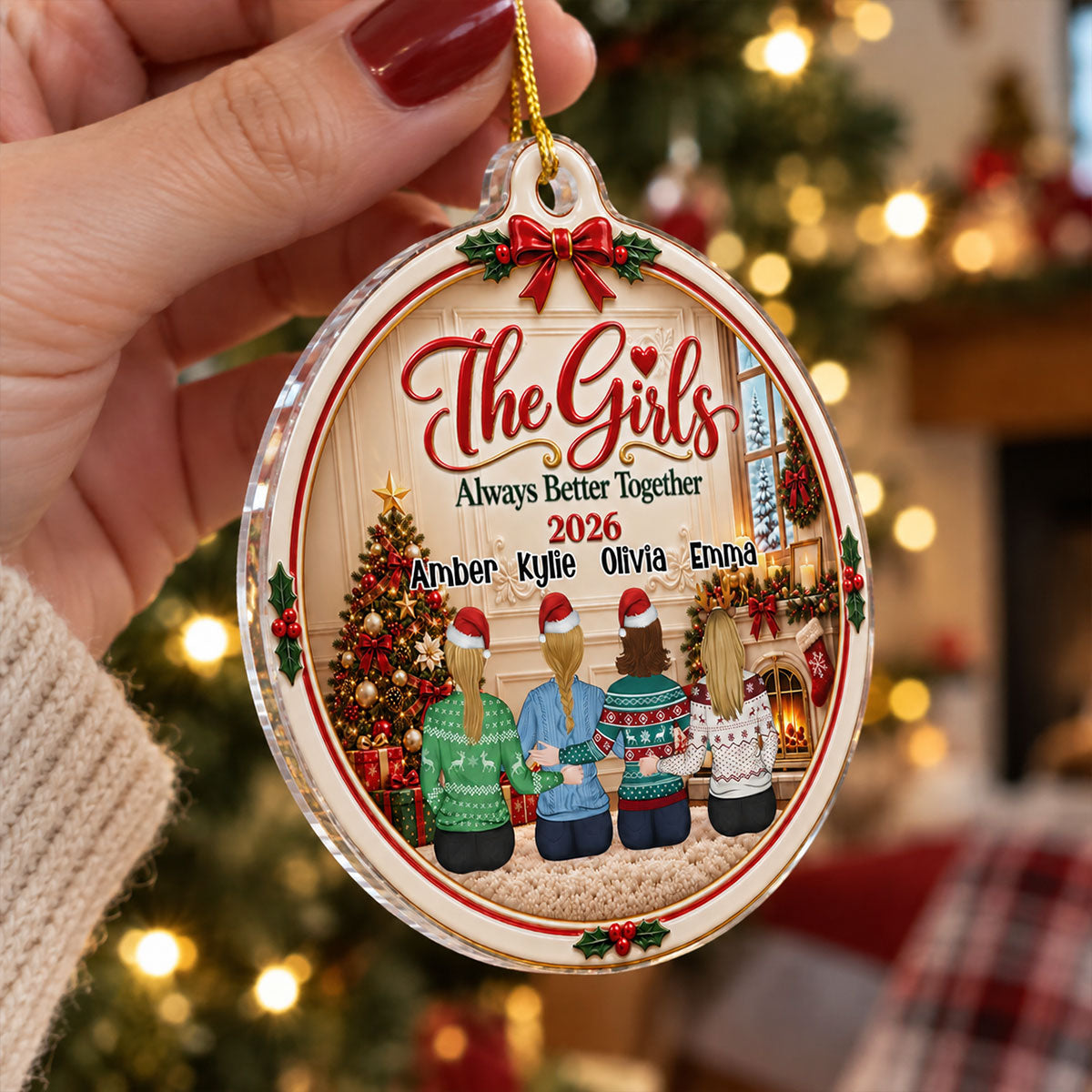 Custom Sister Christmas Ornament •  Gathered in Plaid - Personalized Acrylic Ornament