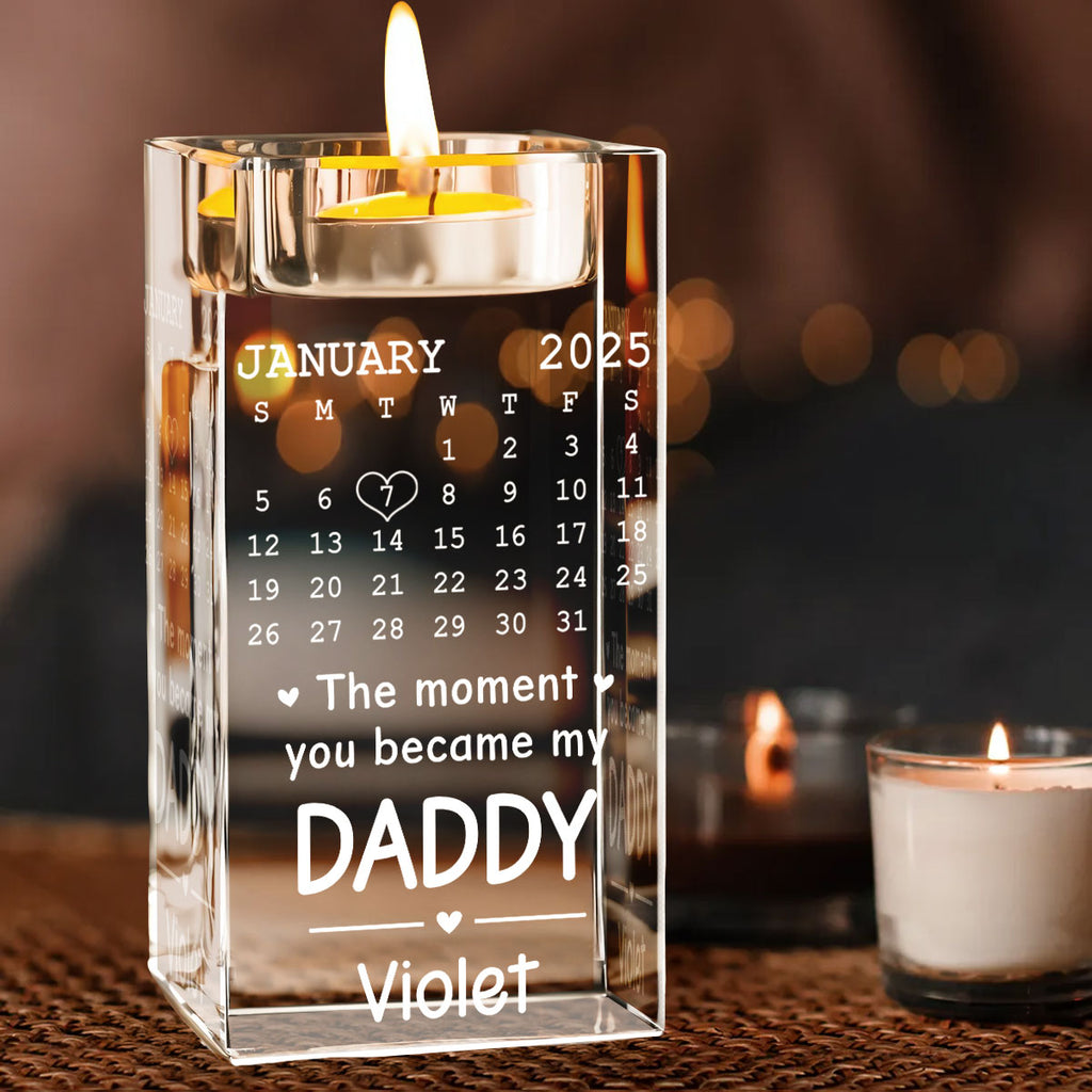 Became Daddy - Personalized Engraved Crystal Candle Holder