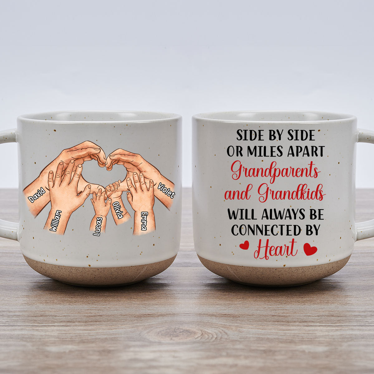 Custom Christmas & Birthday Keepsake Gift • We Will Always Be Connected By Heart - Personalized Pottery Mug