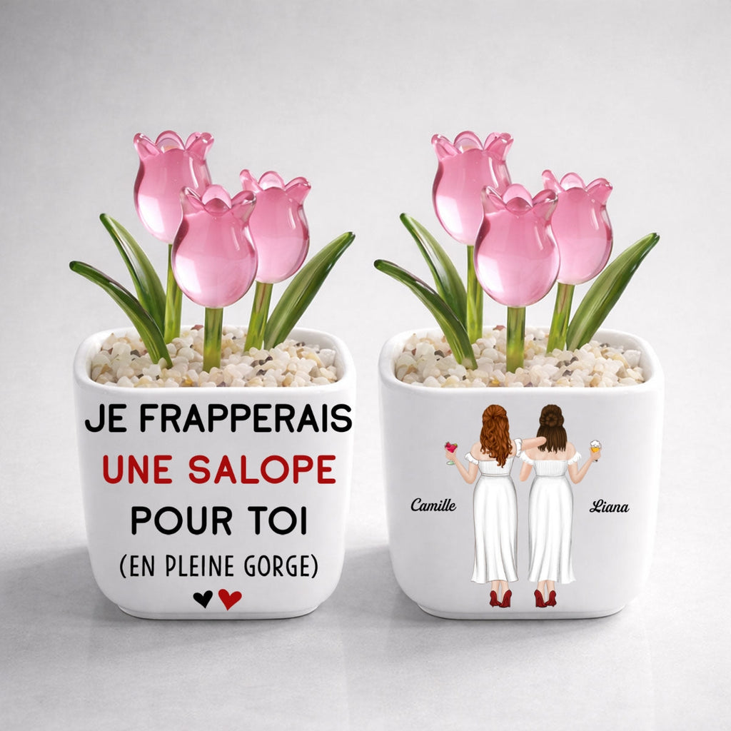 Custom Flower Keepsake, Glass Home Decor Gift for Best Friend • Je Me Batterais Pour Toi – Tulipes Éternelles En Verre Personnalisées