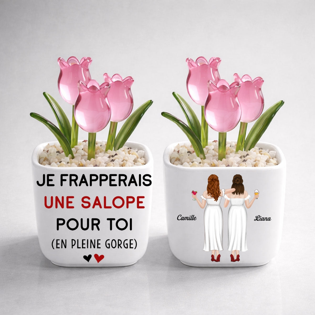 Custom Flower Keepsake, Glass Home Decor Gift for Best Friend • Je Me Batterais Pour Toi – Tulipes Éternelles En Verre Personnalisées