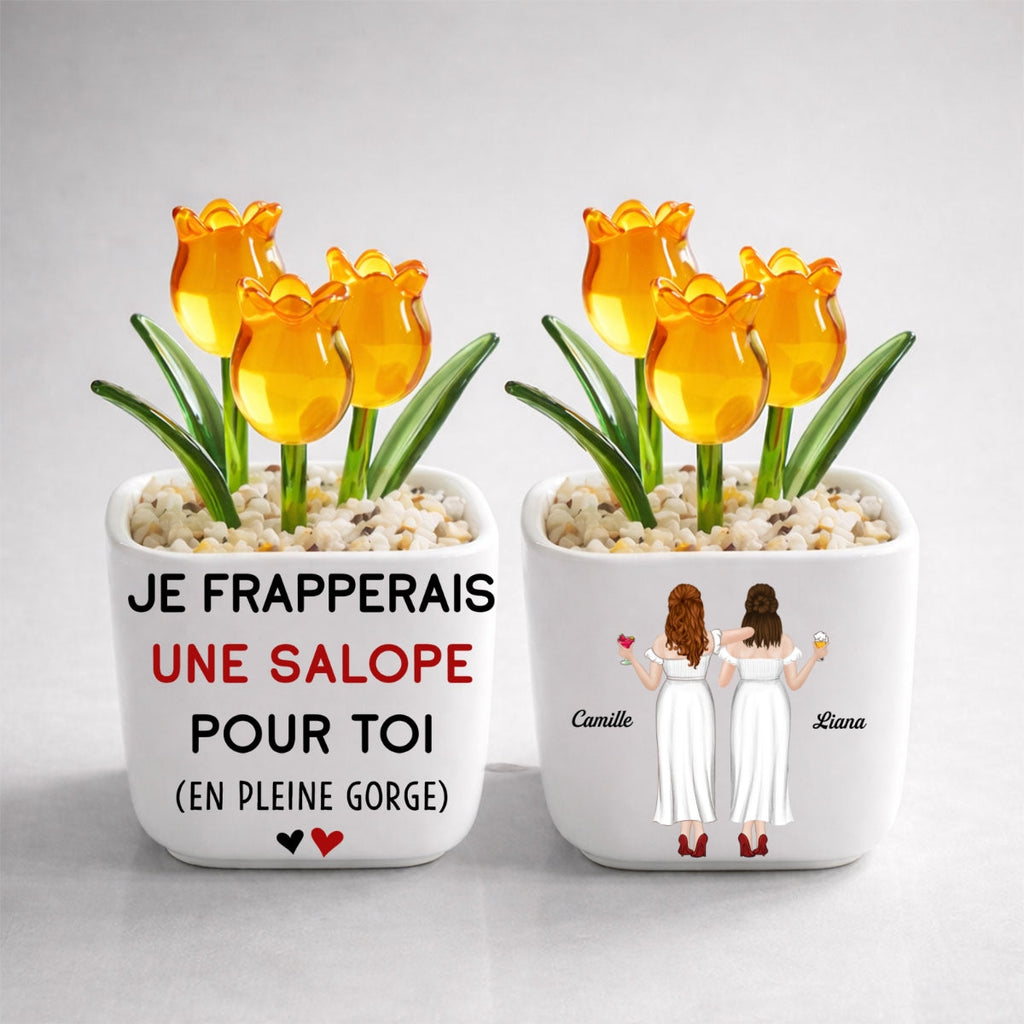 Custom Flower Keepsake, Glass Home Decor Gift for Best Friend • Je Me Batterais Pour Toi – Tulipes Éternelles En Verre Personnalisées