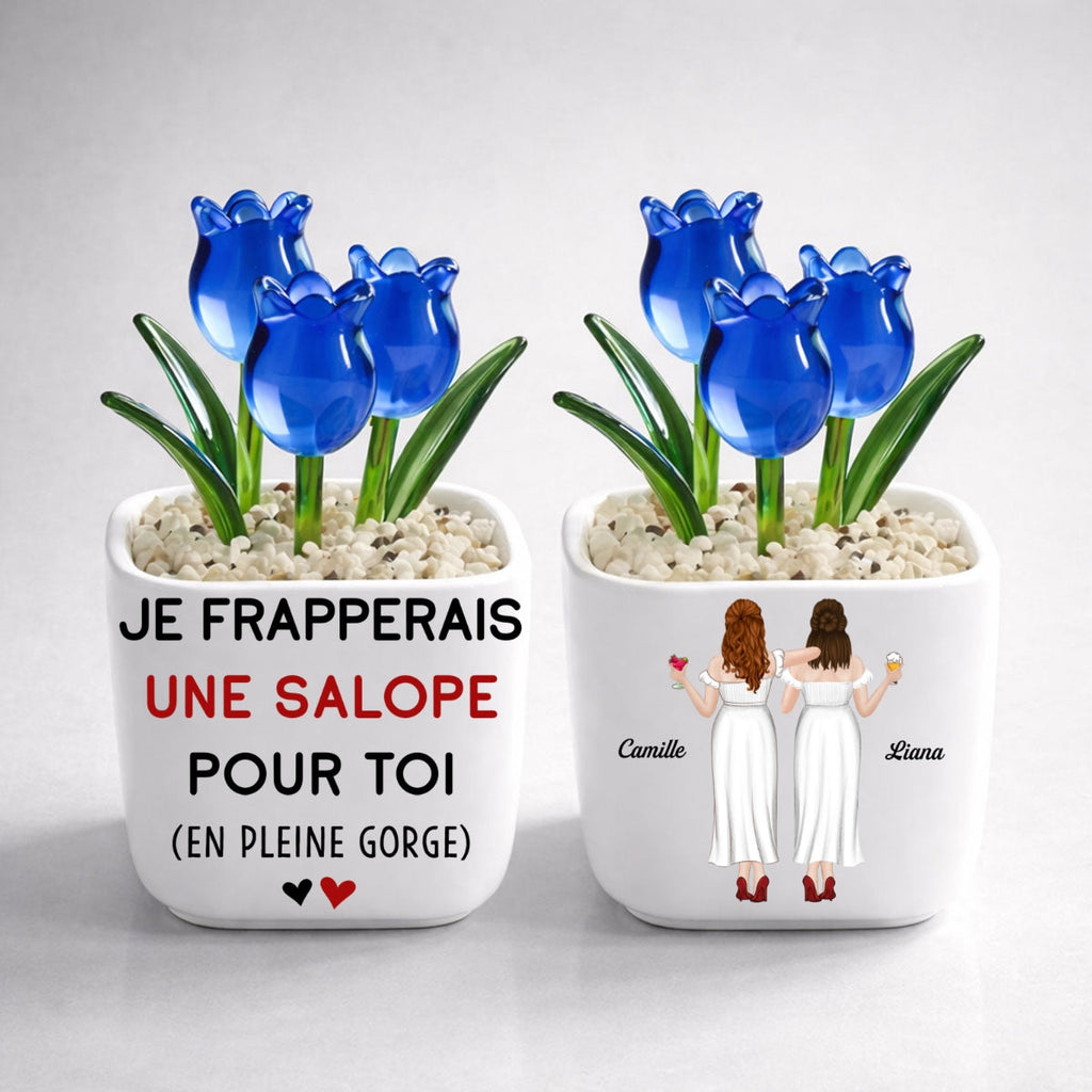 Custom Flower Keepsake, Glass Home Decor Gift for Best Friend • Je Me Batterais Pour Toi – Tulipes Éternelles En Verre Personnalisées