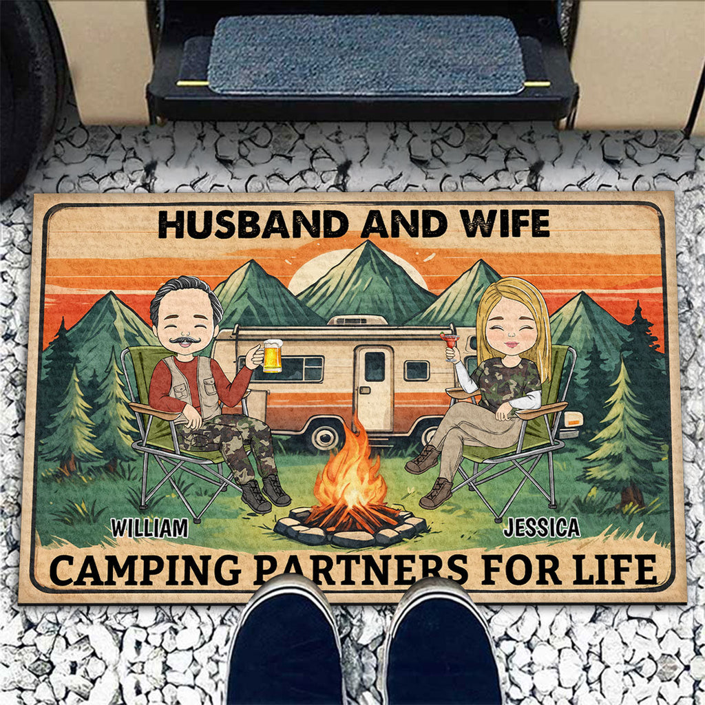 Husband And Wife Camping Partners For Life - Personalized Doormat