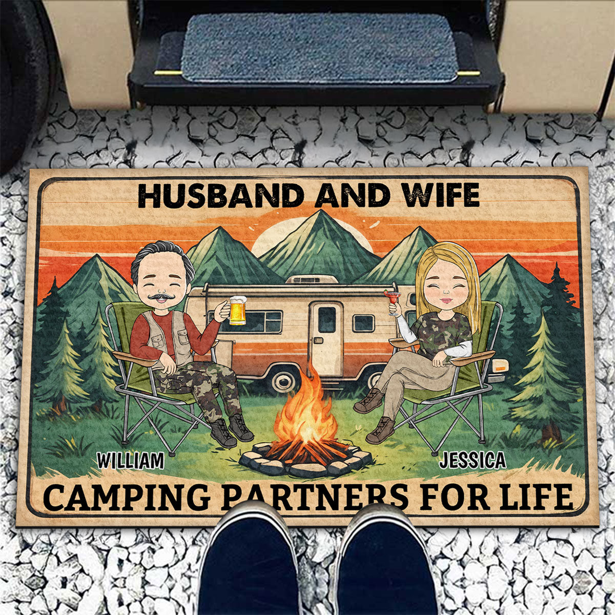 Husband And Wife Camping Partners For Life - Personalized Doormat