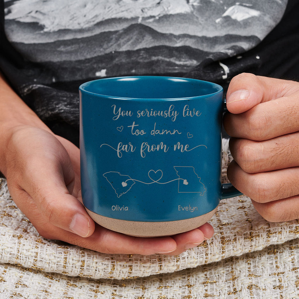 Custom Best Friend, Christmas & Birthday Friendship Keepsake Gift • I Hate How Far You Are - Personalized Engraved Pottery Mug