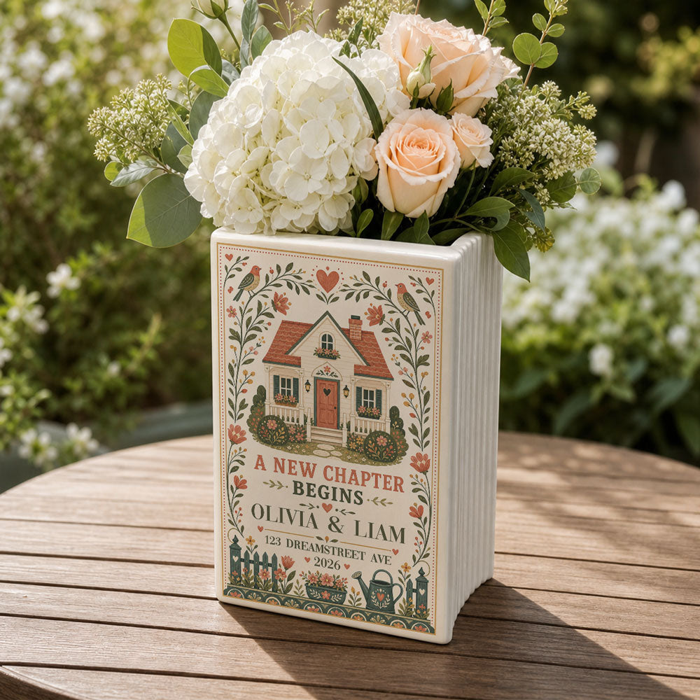 Our Story Begins Right Here - Personalized Ceramic Book Vase
