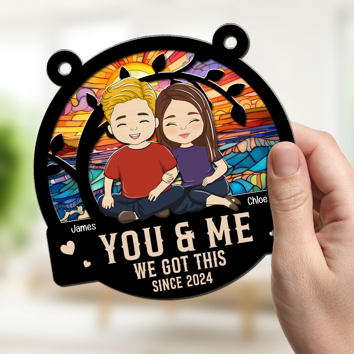 Custom Couple Hanging Decor, Anniversary Valentine's Day Gifts • Always Love - Personalized Suncatcher