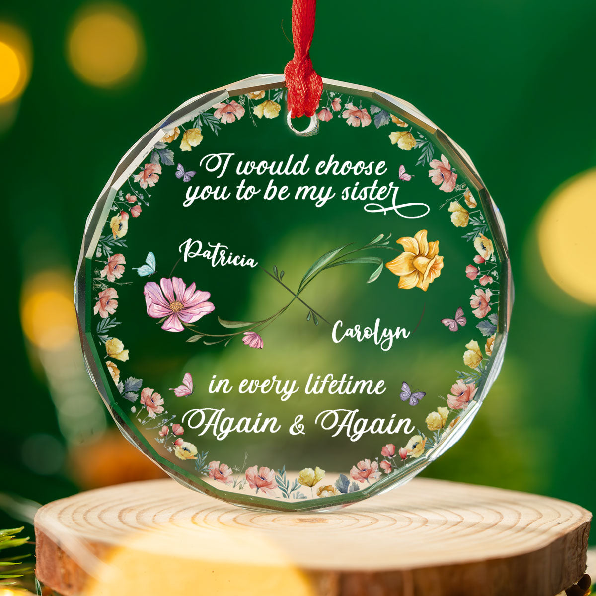 Custom Sister Christmas Ornament •  Love Between Sisters Never Ends - Personalized Glass Ornament