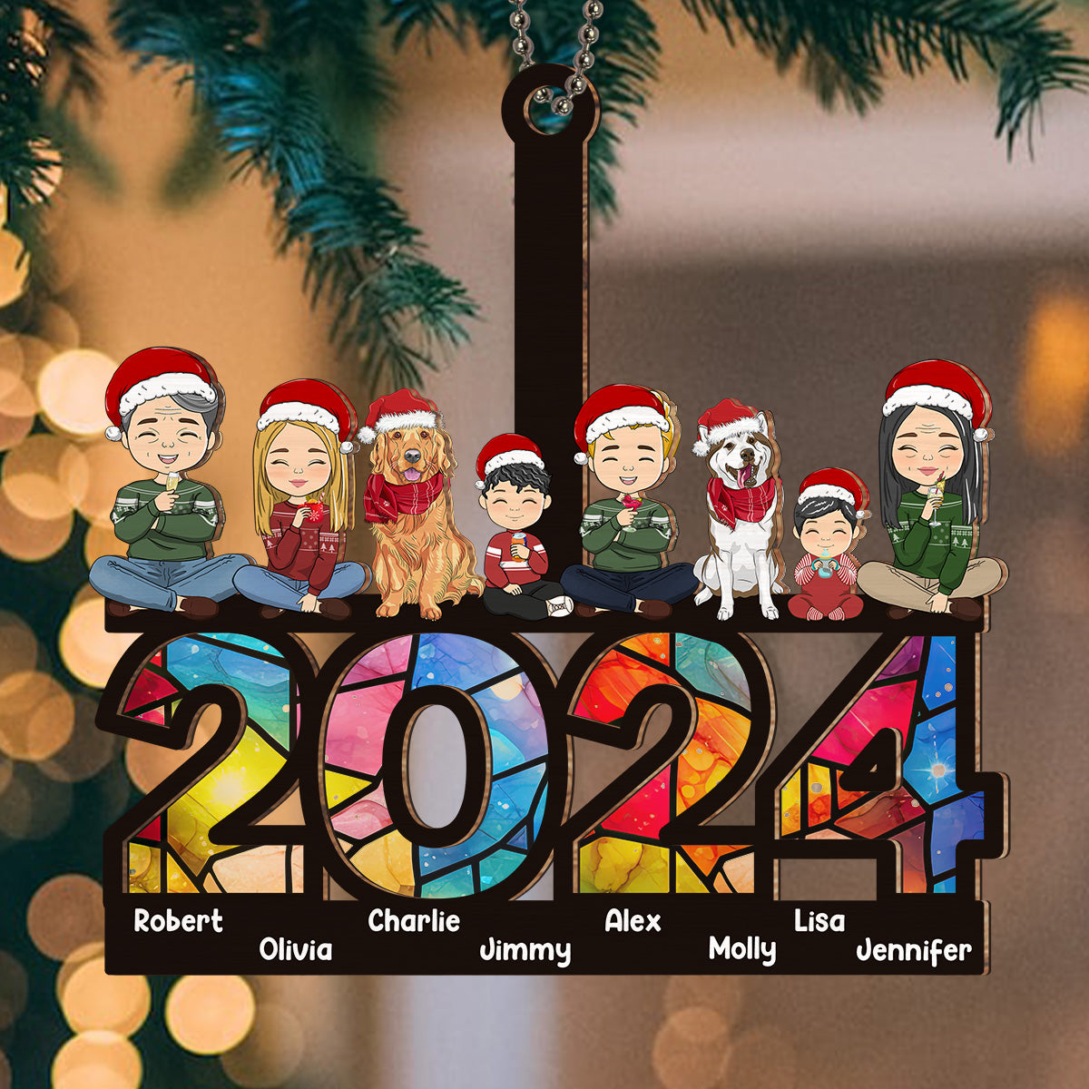Custom Family Ornament, Christmas Gift for Family Members •  Family Sitting 2024 - Personalized Suncatcher Ornament