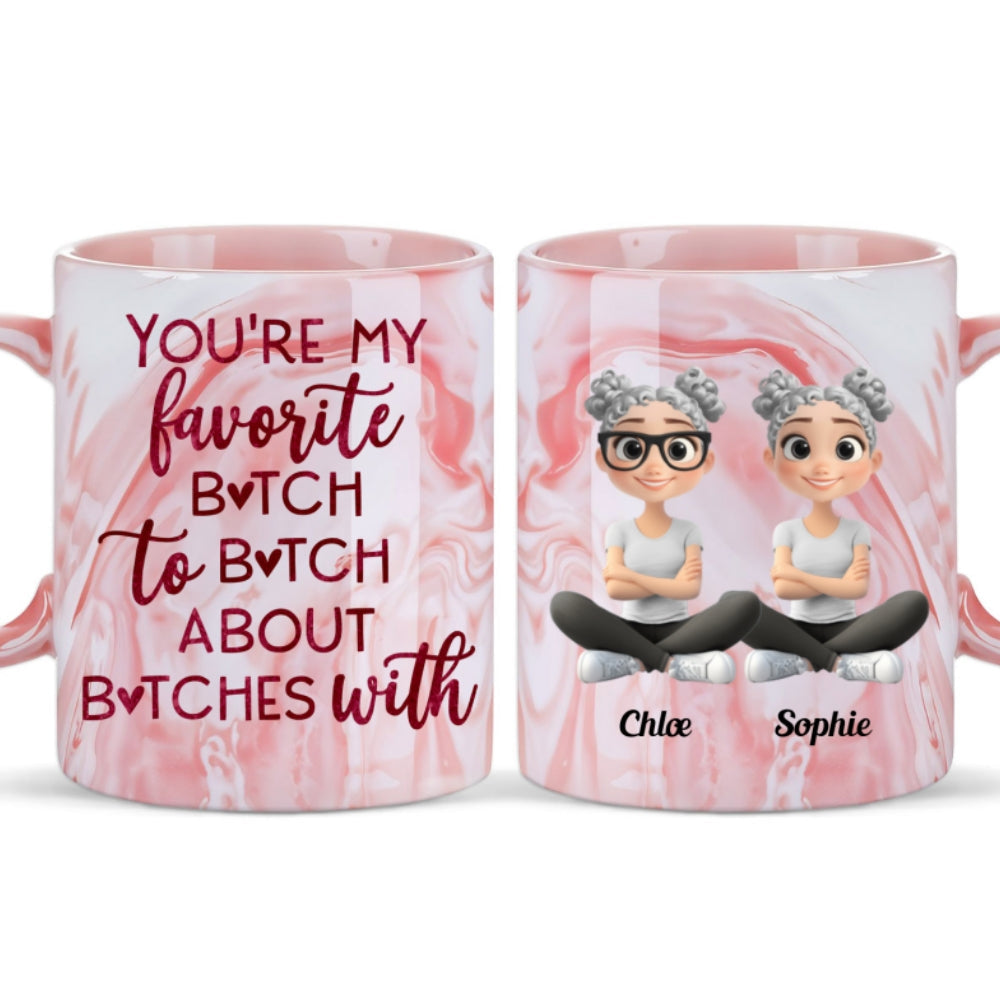 Custom Best Friend, Christmas & Birthday Friendship Keepsake Gift • Favorite Bitch - Personalized Pink Marble Mug