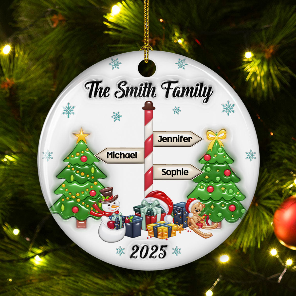 Custom Family Ornament, Christmas Gift for Family Members •  Our Family 2025 - Personalized 3D Inflated Effect Ceramic Ornament
