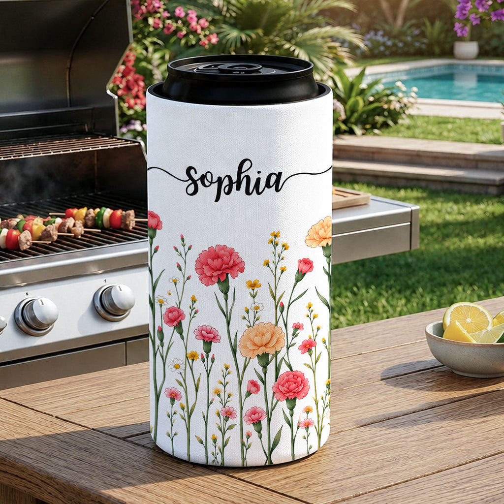 Birth Month Flowers - Personalized Skinny Can Cooler
