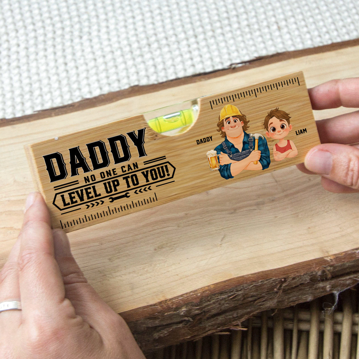 Dad Powered By Love - Personalized Wooden Spirit Level Bottle Opener