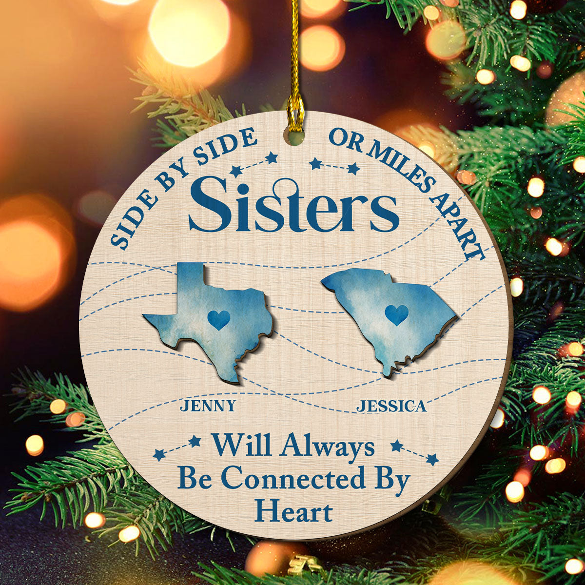 Custom Keepsake Christmas Ornament •  Connected By Heart - Personalized Freeshape 2-Layered Wood Ornament