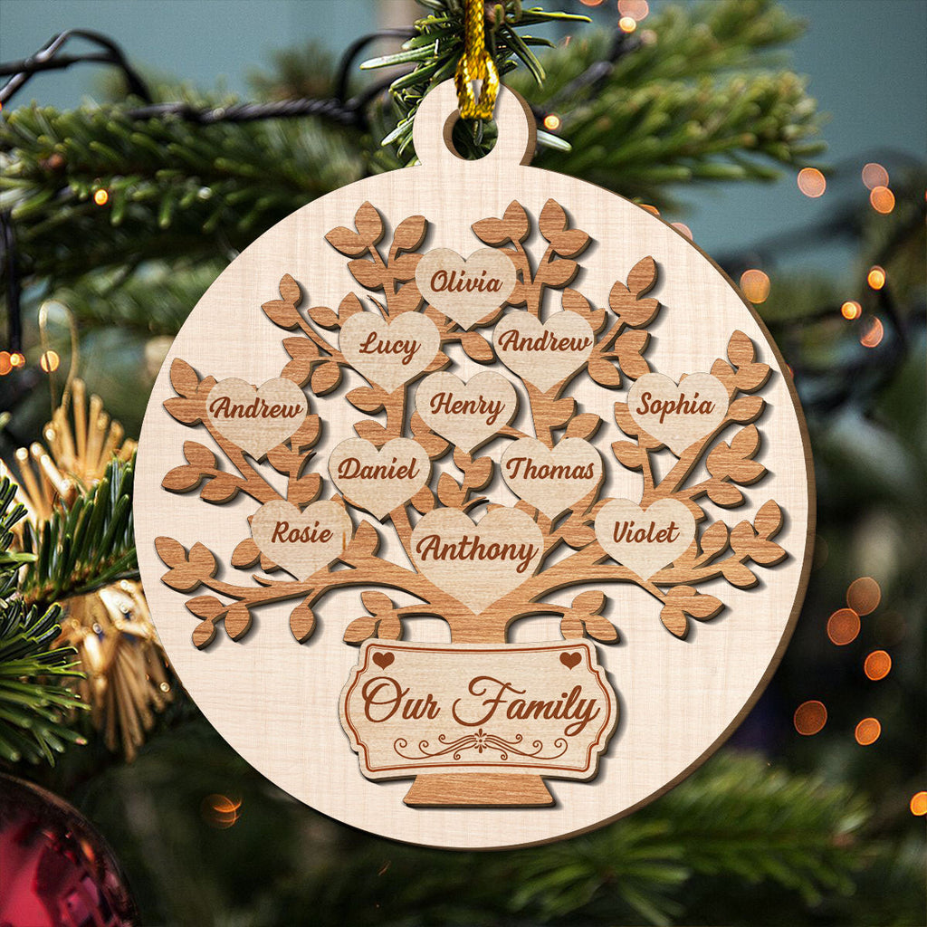 Custom Family Ornament, Christmas Gift for Family Members •  Our Family - Personalized Freeshape 2-Layered Wood Ornament