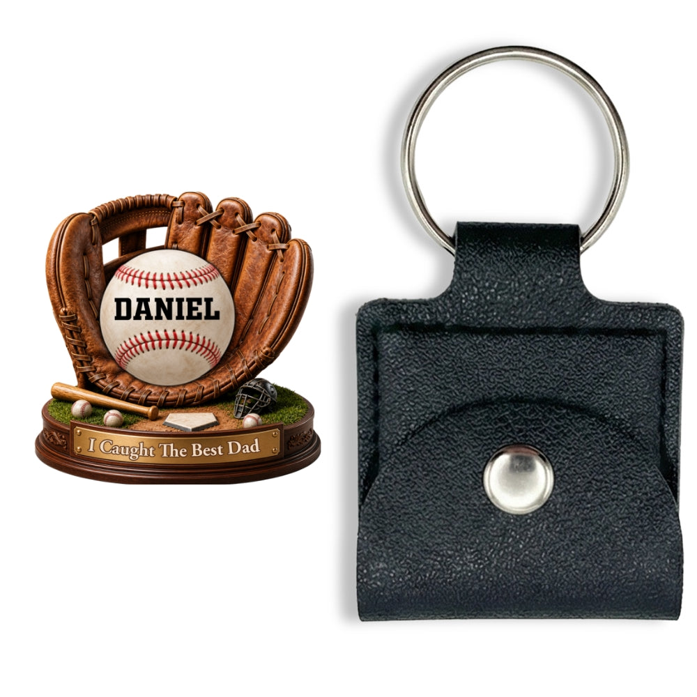 Custom Dad Coin Keychain, Father's Day Birthday Keepsake • We Caught The Best Dad - Personalized Wooden Pocket Hug