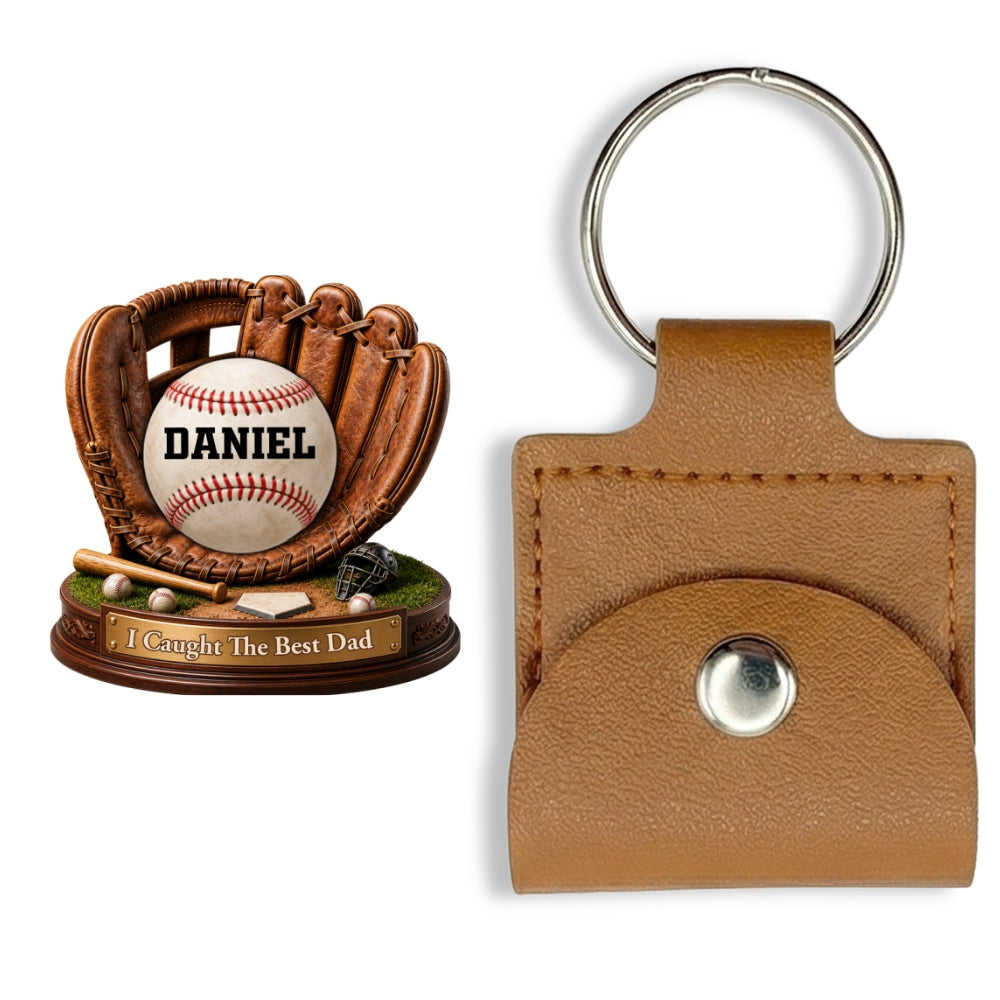 Custom Dad Coin Keychain, Father's Day Birthday Keepsake • We Caught The Best Dad - Personalized Wooden Pocket Hug