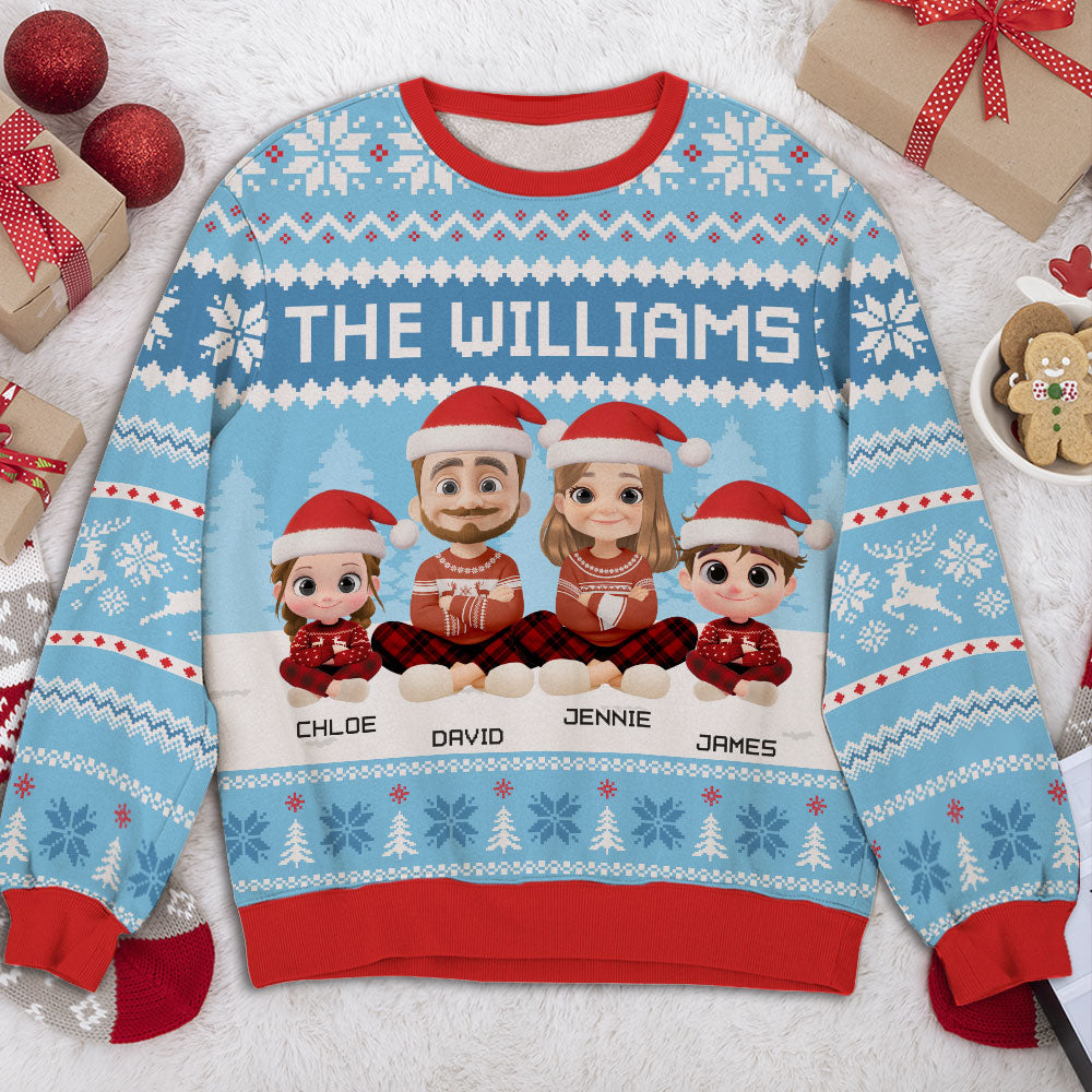 Custom Christmas Sweatshirt, Holiday Birthday Gift • Our Family Christmas Sweatshirt - Personalized All-Over-Print Sweatshirt