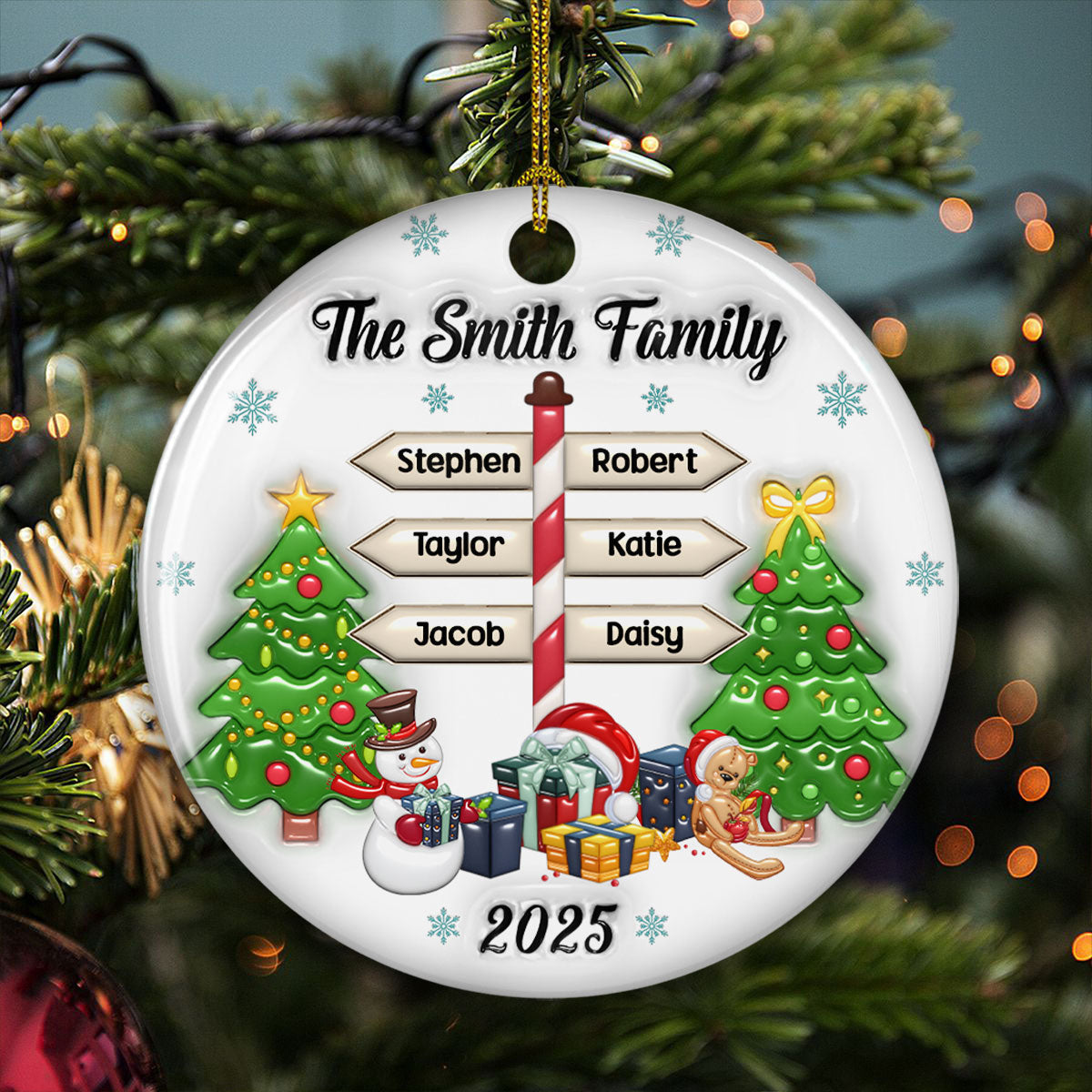 Custom Family Ornament, Christmas Gift for Family Members •  Our Family 2025 - Personalized 3D Inflated Effect Ceramic Ornament