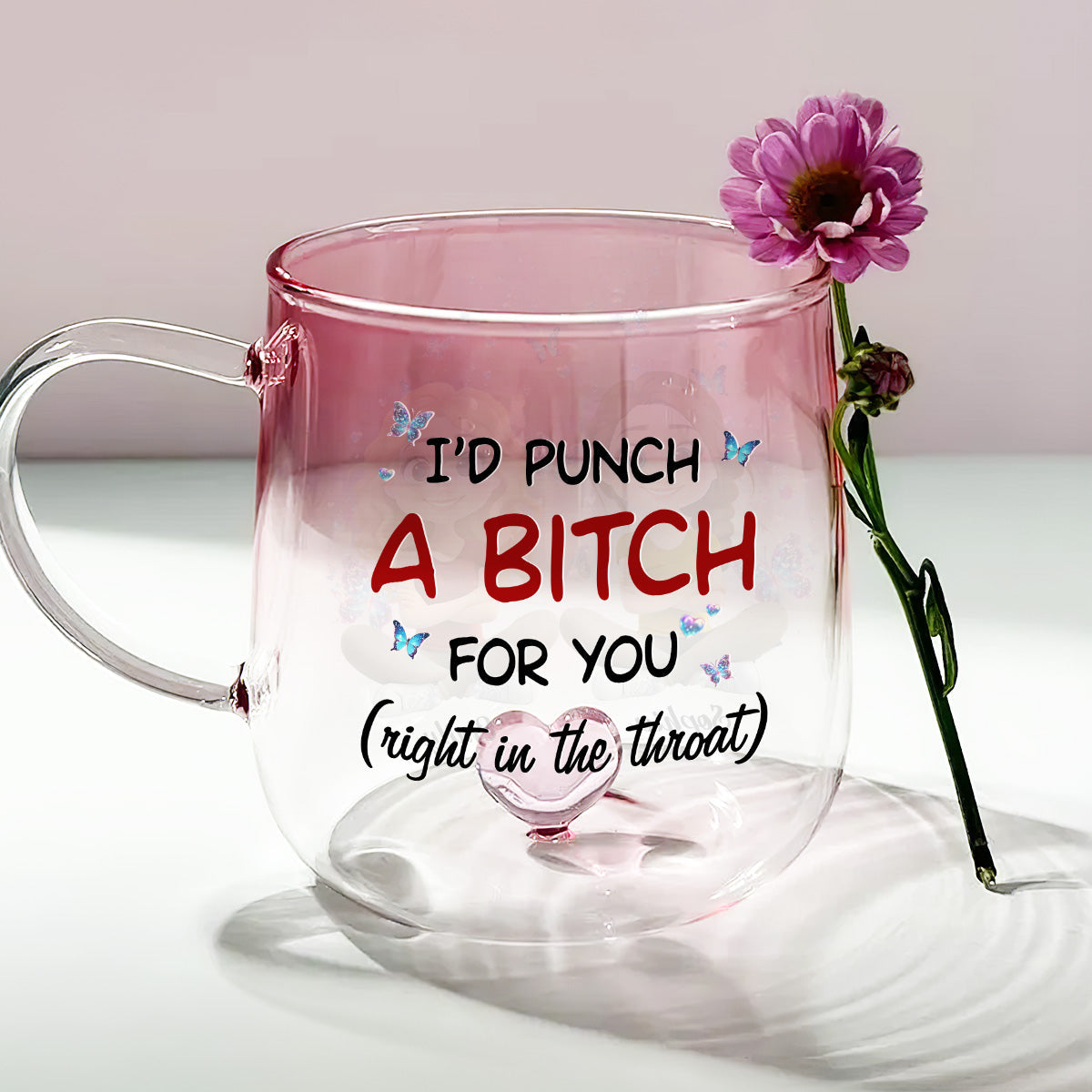Custom Best Friend, Christmas & Birthday Friendship Keepsake Gift • Real Talk Best Friend - Personalized Pink Gradient Glass Mug
