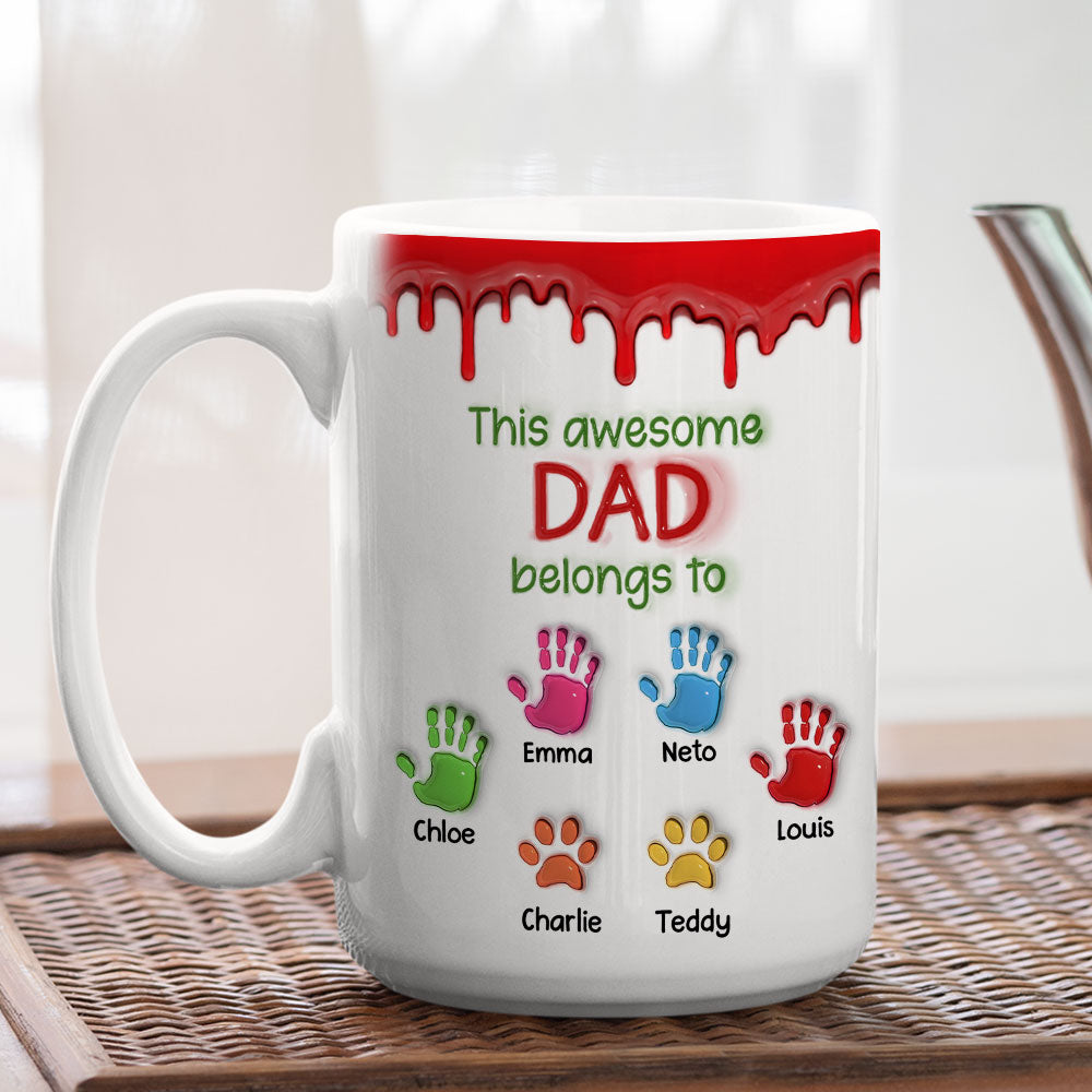 Custom Christmas & Birthday Keepsake Gift • This Awesome Dad Belongs To Us - Personalized 3D Inflated Effect Mug