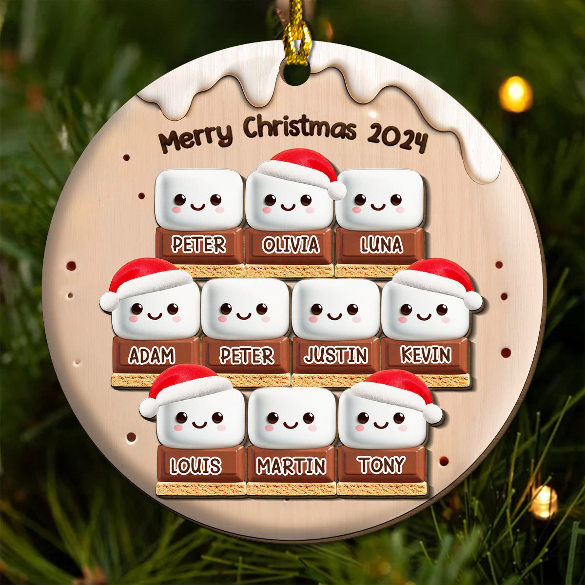 Custom Family Ornament, Christmas Gift for Family Members •  Smores Family - Personalized Freeshape 2-Layered Wood Ornament