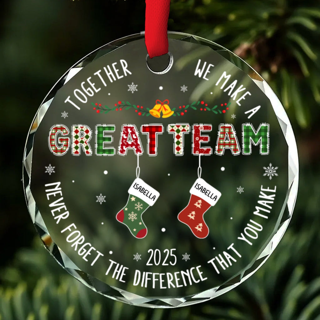 Custom Coworker Christmas Ornament, Team Appreciation Gift •  Teamwork Makes The Dream Work - Personalized Glass Ornament