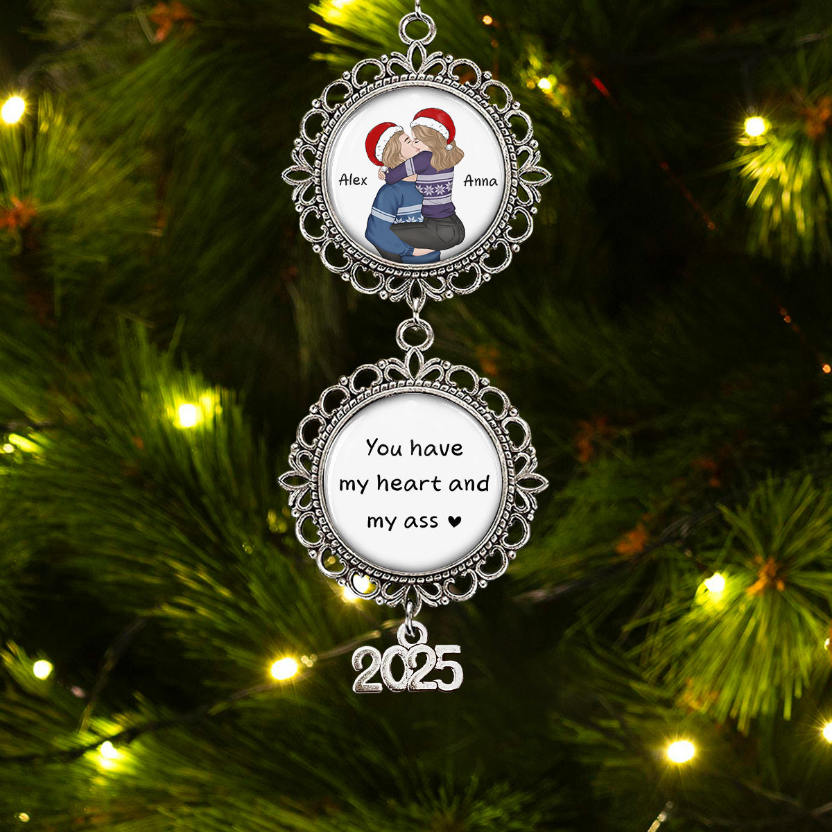 Custom Couple Christmas Ornament, Anniversary Gift •  You Have My Heart - Personalized Charming Ornament