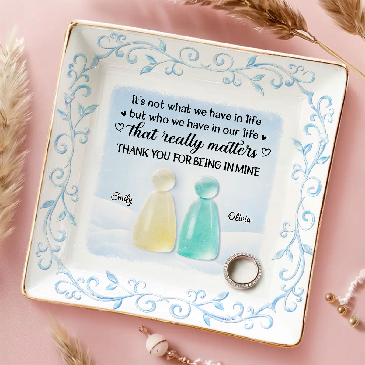 Custom Bestie Trinket Dish, Birthday Christmas Gift For Best Friend • Thank For Being In Mine - Personalized Jewelry Dish