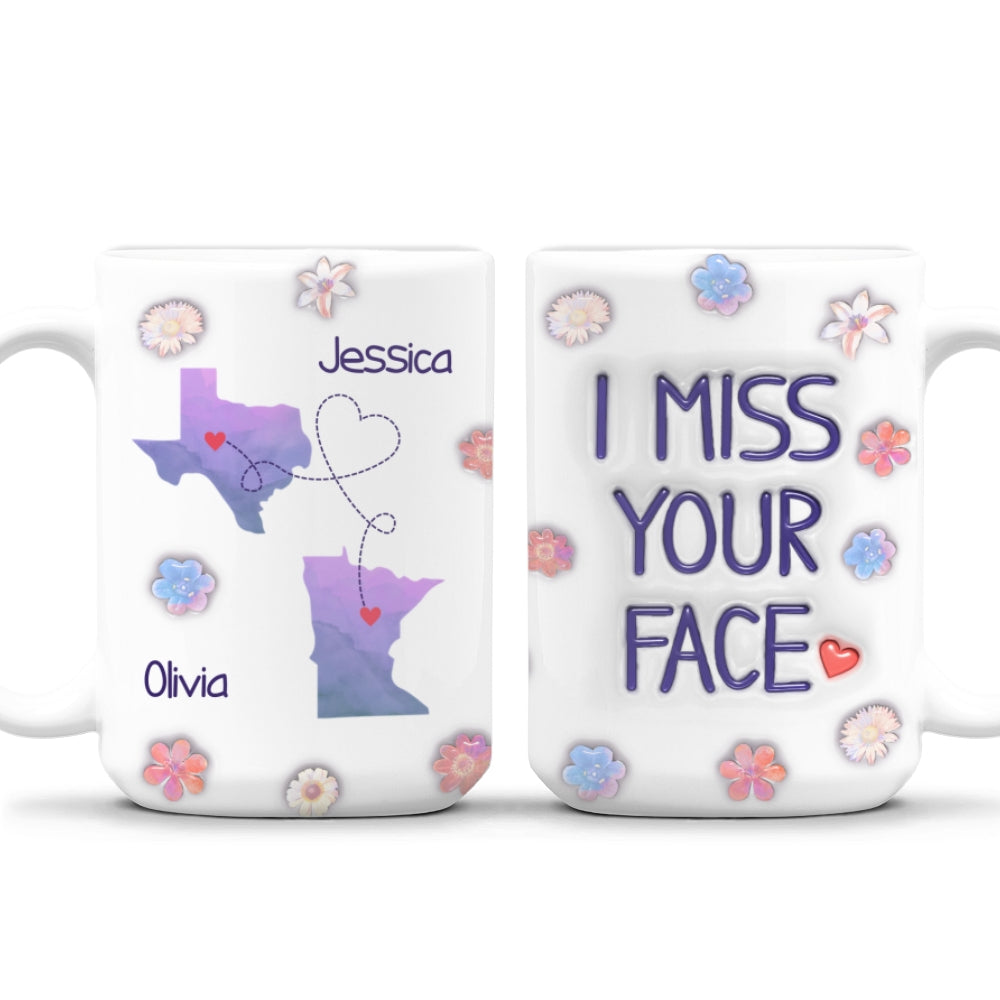 Custom Best Friend, Christmas & Birthday Friendship Keepsake Gift • Long Distance State Besties - Personalized 3D Inflated Effect Mug