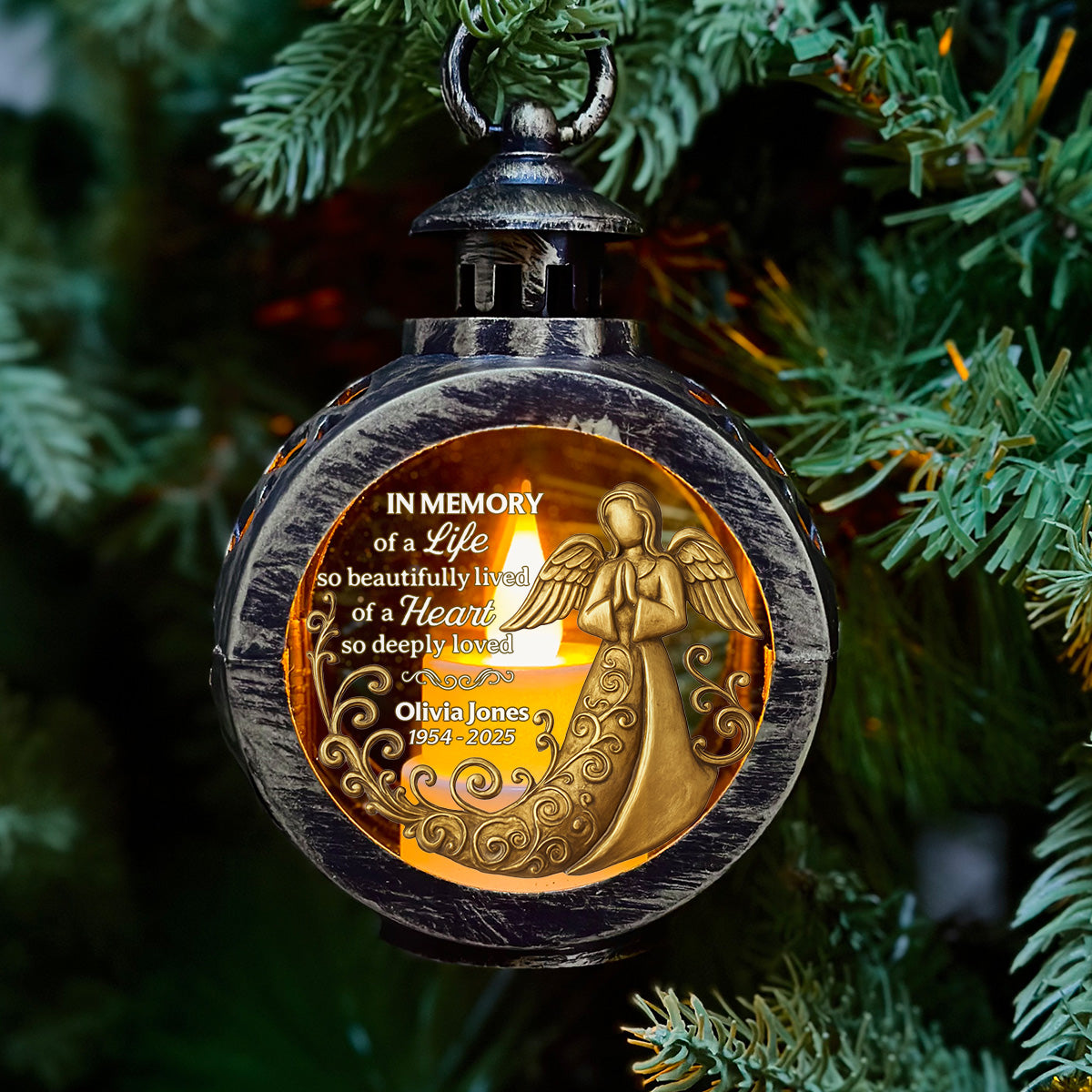 Custom Name Memorial Christmas Night Light, Remembrance Gifts • Deeply Loved - Personalized Christmas Lantern