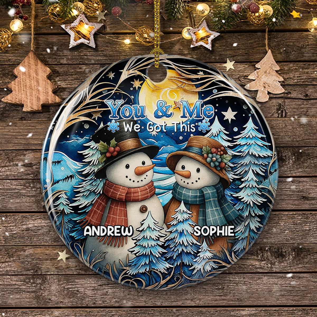 Custom Couple Christmas Ornament, Anniversary Gift •  Timeless Winter Ornament - Personalized Ceramic Ornament
