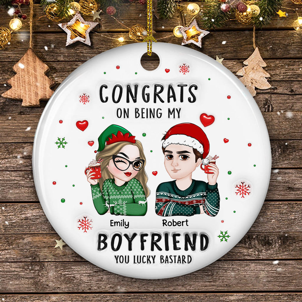 Custom Couple Christmas Ornament, Anniversary Gift •  Congrats My Husband - Personalized 3D Inflated Effect Ceramic Ornament