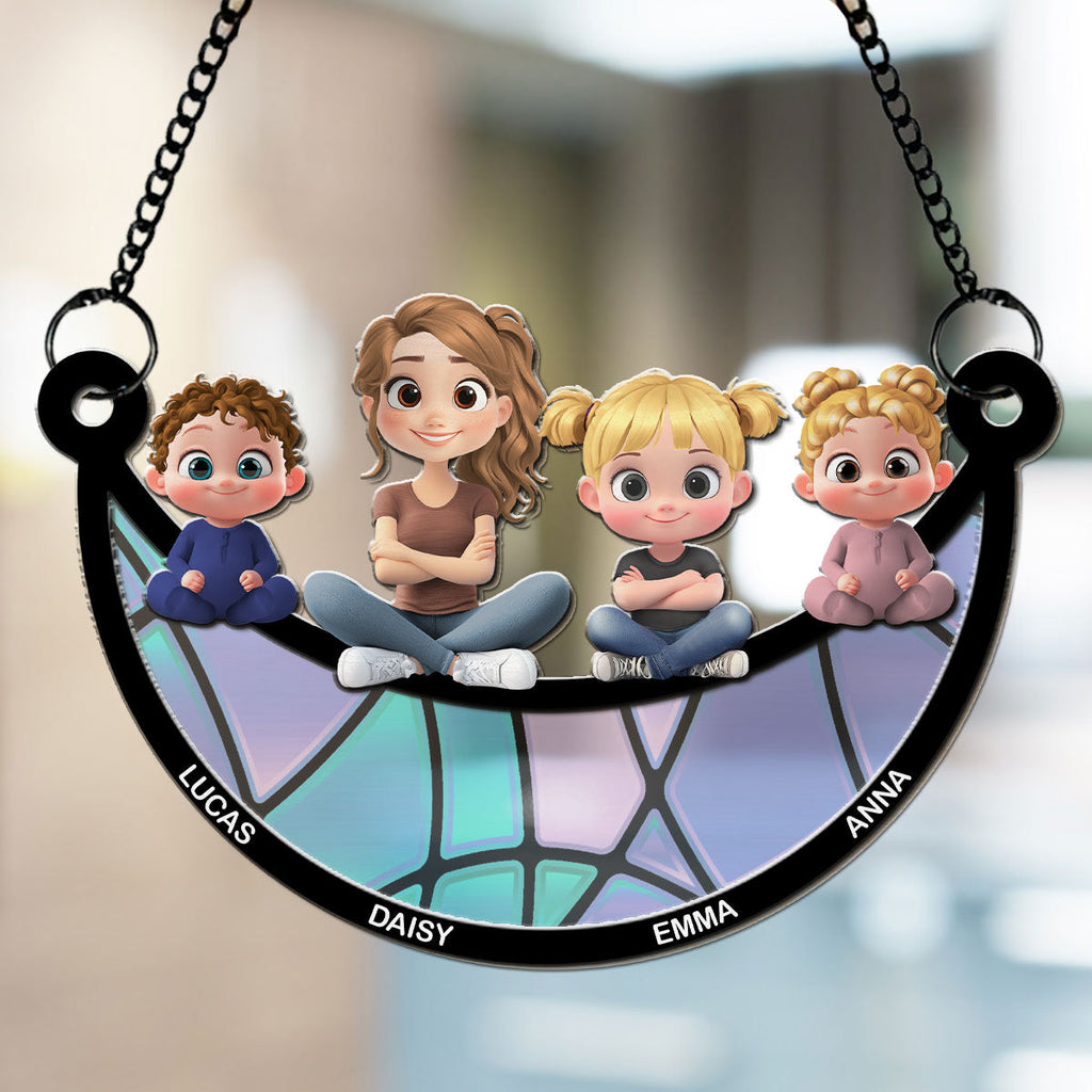 Custom Hanging Decor for Mom Daughter, Mother's Day Gifts • Mom We Love You To The Moon And Back - Personalized Suncatcher