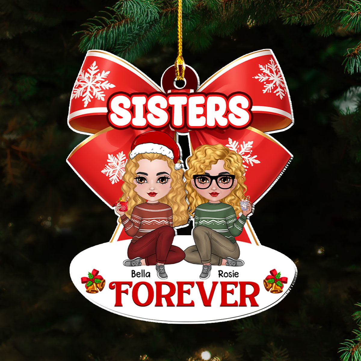 Custom Friendship Christmas Ornament, Best Friend Gift •  Besties Together - Personalized Acrylic Ornament