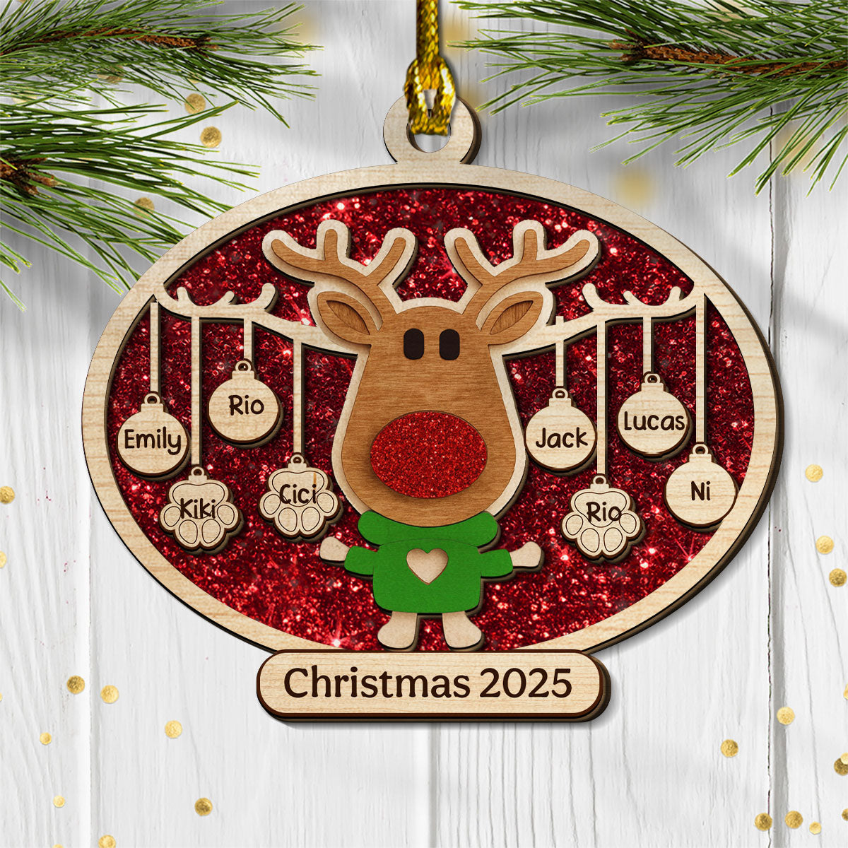 Custom Family Ornament, Christmas Gift for Family Members •  Christmas Reindeer Family Forever - Personalized 2-layered Wood Ornament