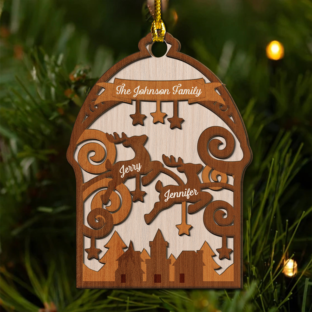 Custom Family Ornament, Christmas Gift for Family Members •  Family Merry Go Round - Personalized 2-Layered Wood Ornament