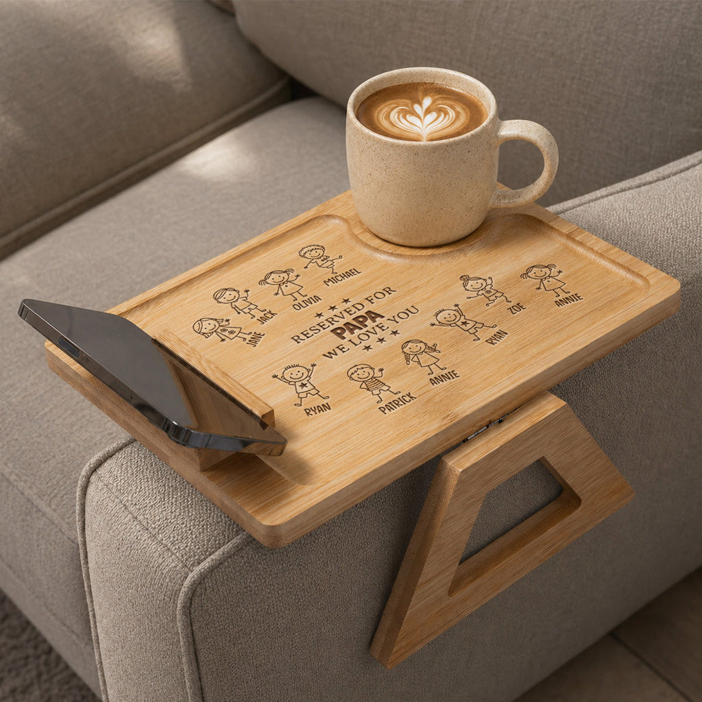 Reserved For Dad - Personalized Engraved Wooden Couch Arm Table
