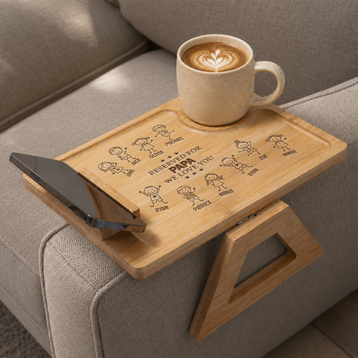 Reserved For Dad - Personalized Engraved Wooden Couch Arm Table