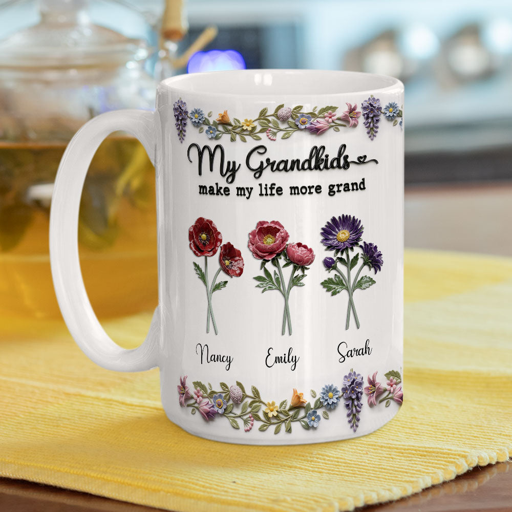 Custom Mother's Day Gift for Mom & Grandma • My Grandkids Make Life Bloom - Personalized 3D Effect Mug