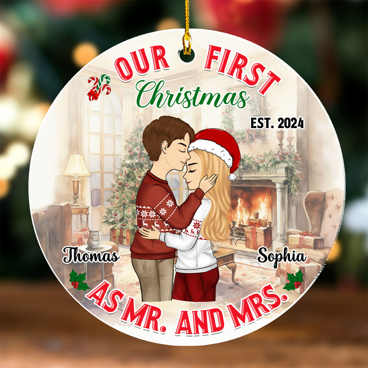 Custom First Christmas Ornament Married, Gift for Newlyweds •  Mr And Mrs - Personalized Acrylic Ornament